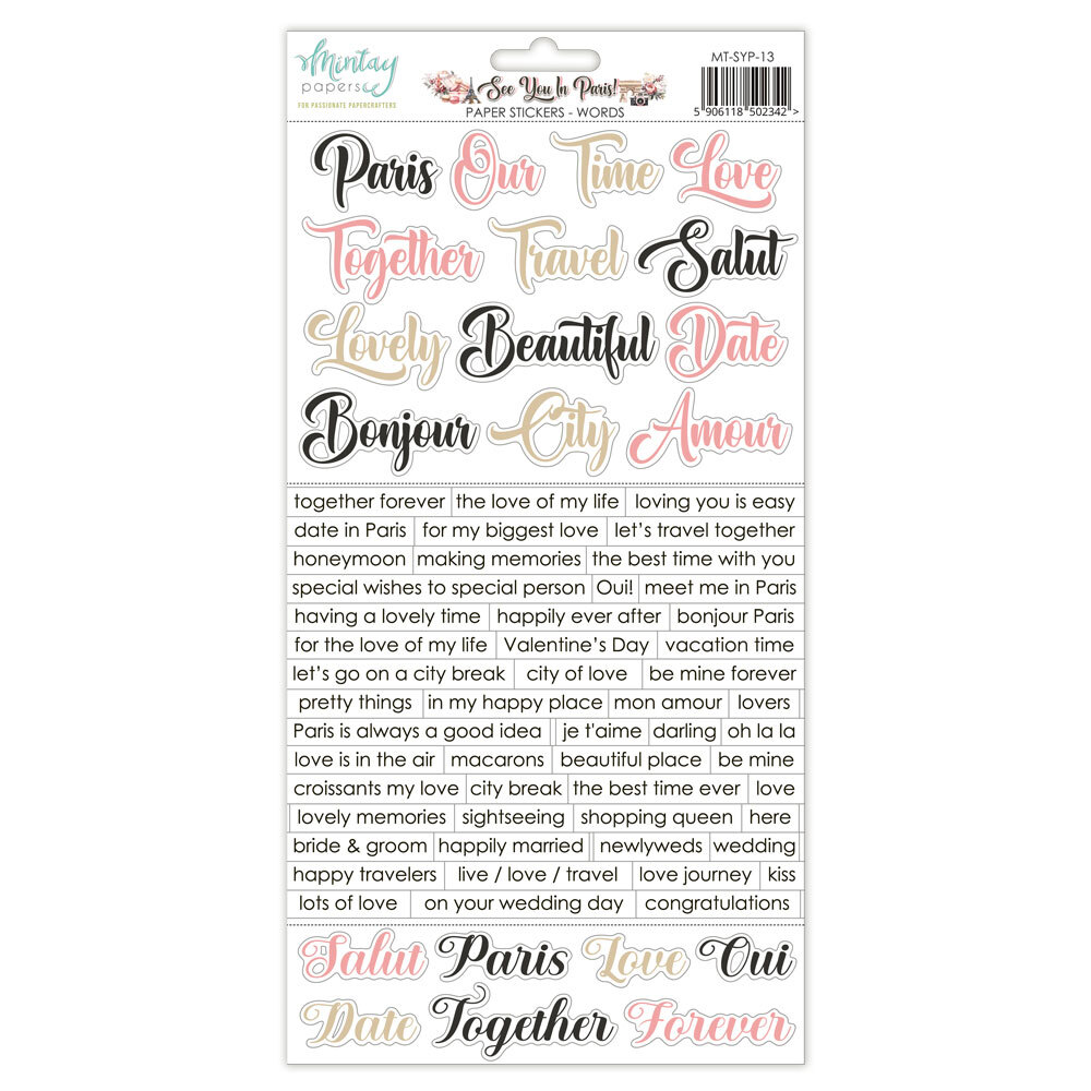 Mintay Papers 6x12 Stickers Sheet (Words) See You In Paris